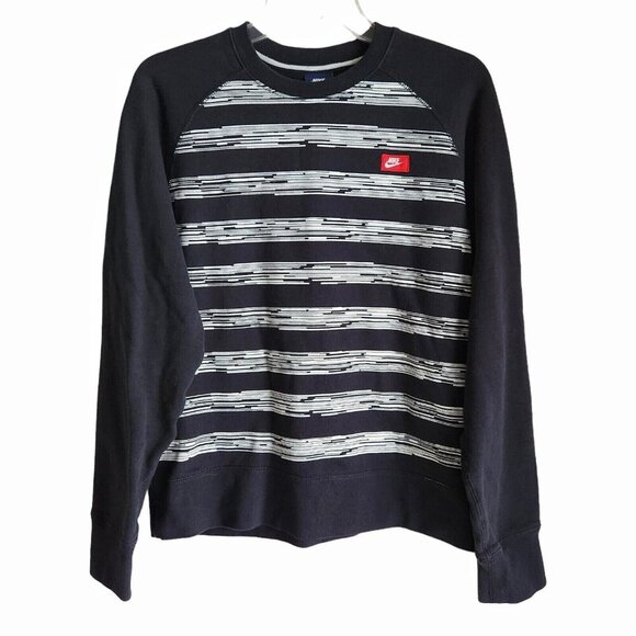 Y2K Nike Sweatshirt | Men’s M | Black White Stripe Crewneck | Vintage Streetwear - Picture 1 of 9